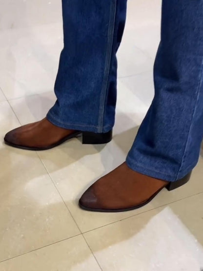 Men's Pointed Toe Handmade Nubuck Leather Boots