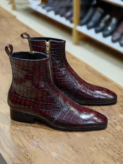 Men's Luxury Slim Croc Leather Boots