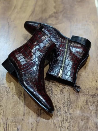 Men's Luxury Slim Croc Leather Boots