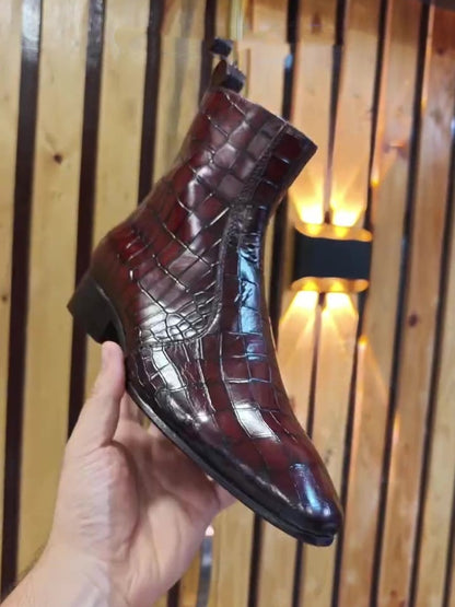 Men's Luxury Slim Croc Leather Boots