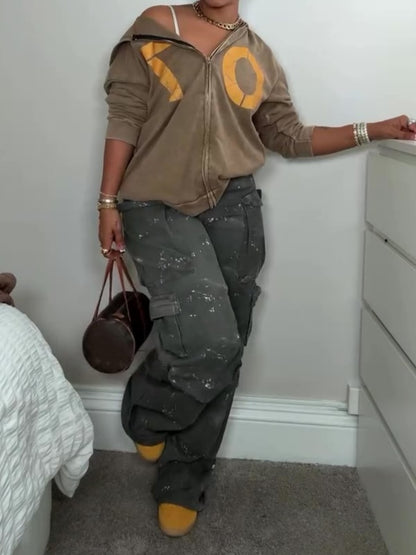 Baggy Straight Wide Leg Cargo Jeans