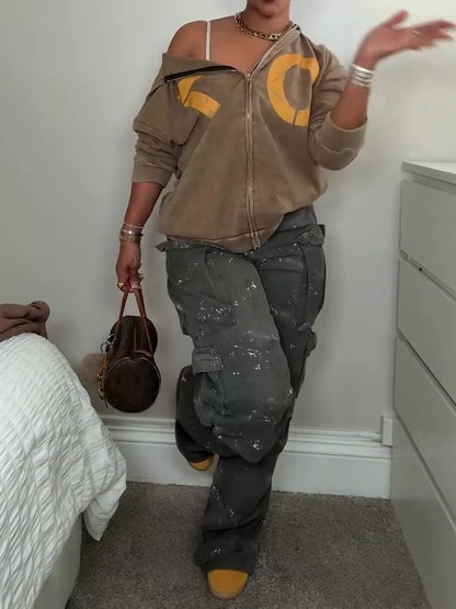 Baggy Straight Wide Leg Cargo Jeans