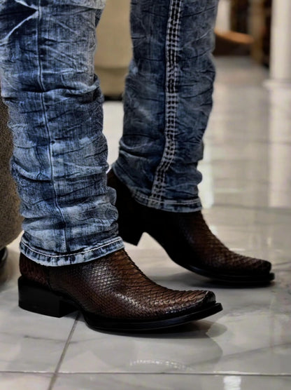 Men's Scale Pointed Toe Leather Boots