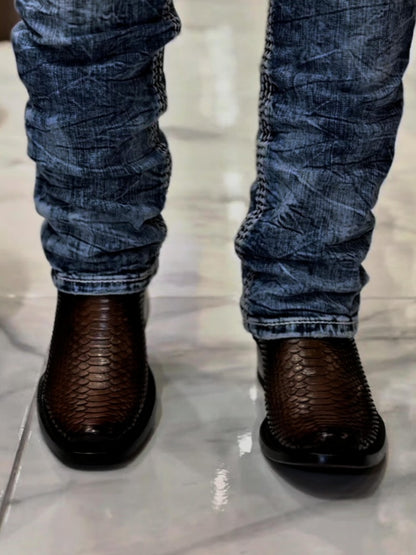 Men's Scale Pointed Toe Leather Boots