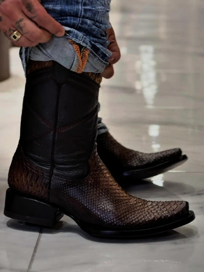 Men's Scale Pointed Toe Leather Boots