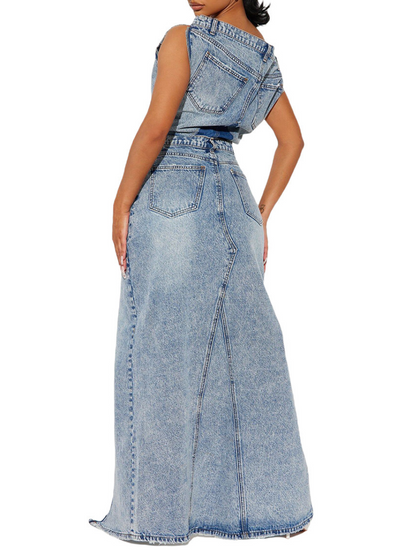 Denim Casual Split Two-piece Dress