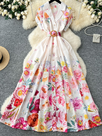 Demure Floral Midi Shirt Dress