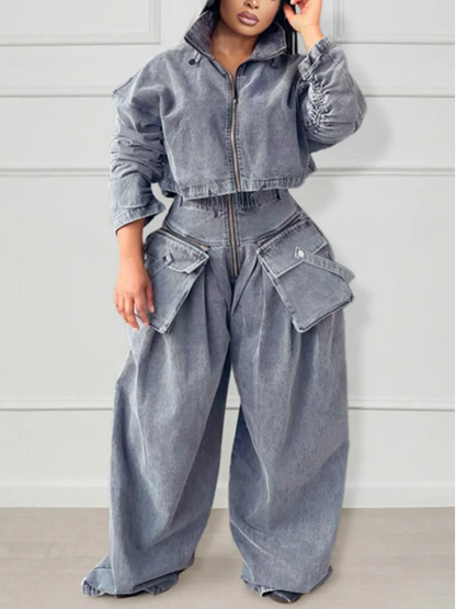 High Waist Denim Suit