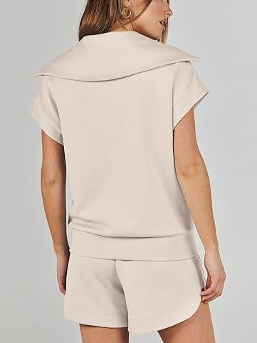 Half Zip Lapel Top High Waisted Shorts Tracksuit