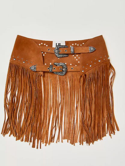 Leather Heart Tassel Skirt Belt