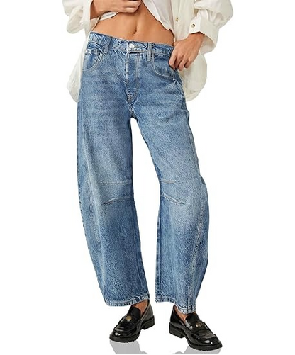 Vintage Wide Leg Mid Rise Barrel Denim Ankle Pants