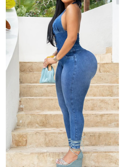 Stylish Comfy Stretch Denim Jumpsuit
