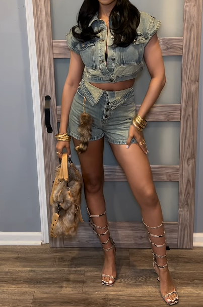 Fantastic Washed Denim Shorts 2pc Set