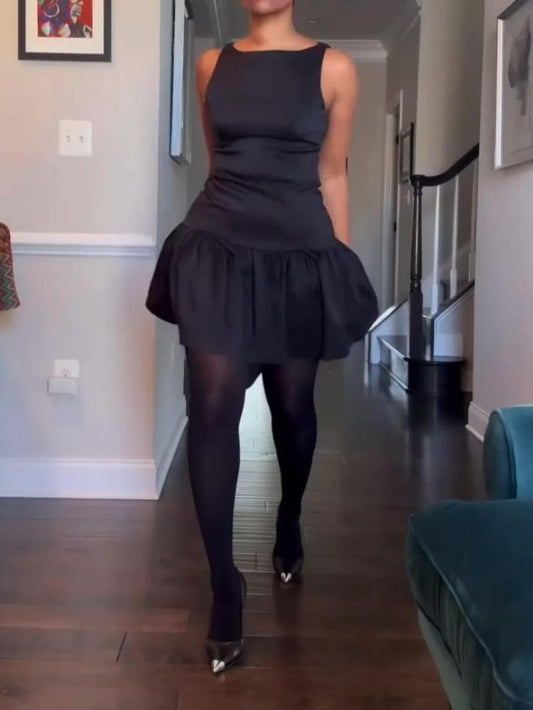 Pullover Round Neck Bow Zipper Back Mini Dress