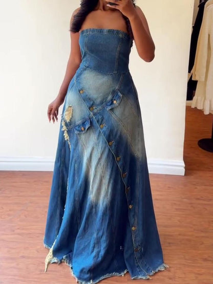 Denim Patch Maxi Dress