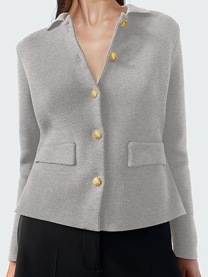 Long Sleeve Cropped Knit Blazer Button Jacket