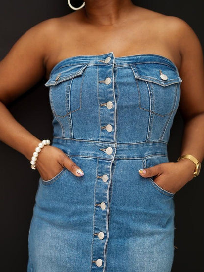 Fashion Denim Midi Dress