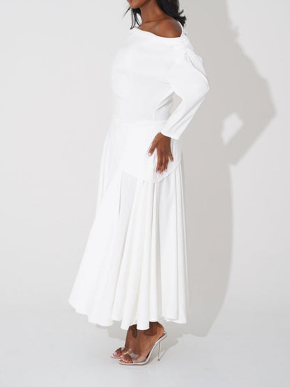 Slant Shoulder Waist Elegant Maxi Dress