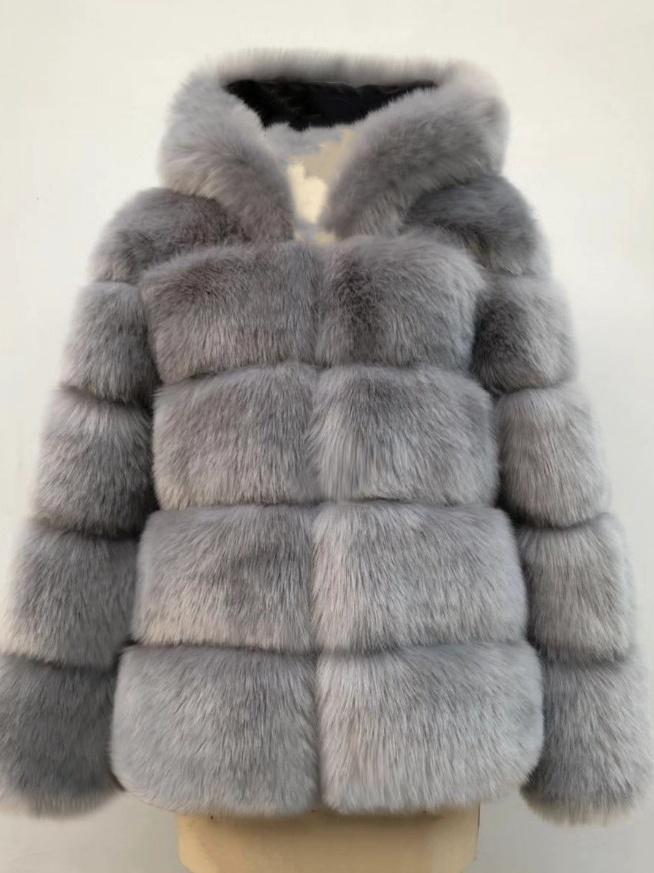 Mid-length Eco-friendly Fox Fur Hooded Jacket