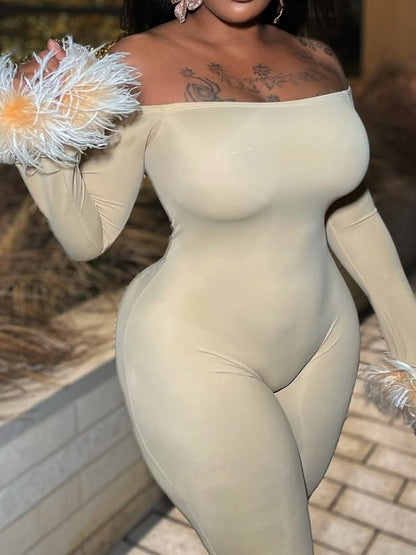 Sexy Feather Sleeve Bodysuit