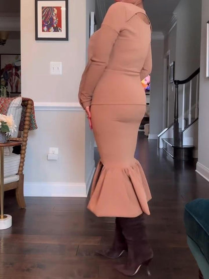 Turtleneck Sweater High Waist Pencil Skirt 2pc Set