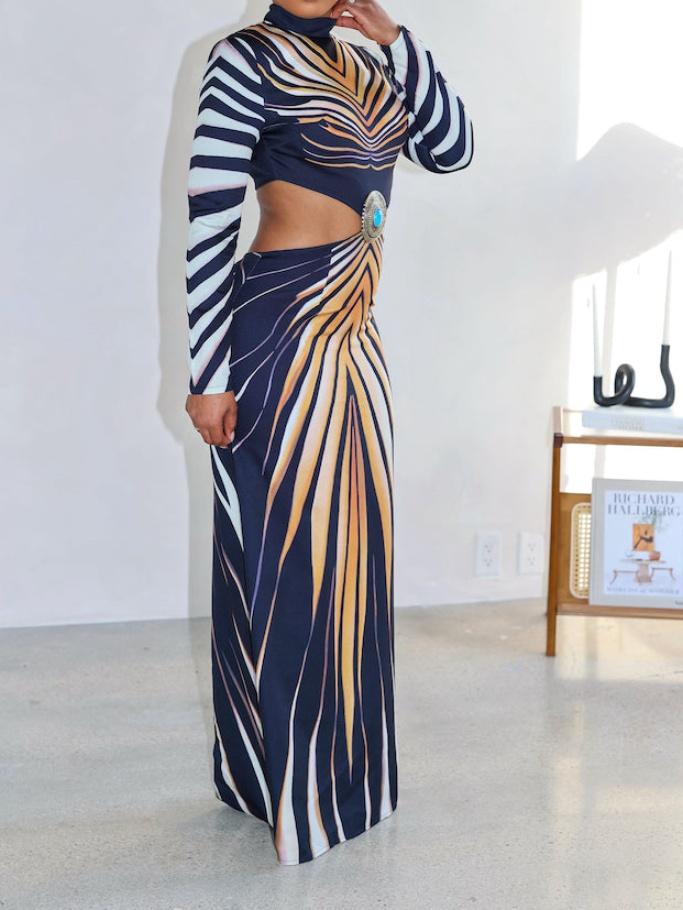 Striped Waist-baring Maxi Dress