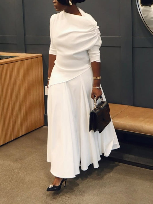 Slant Shoulder Waist Elegant Maxi Dress
