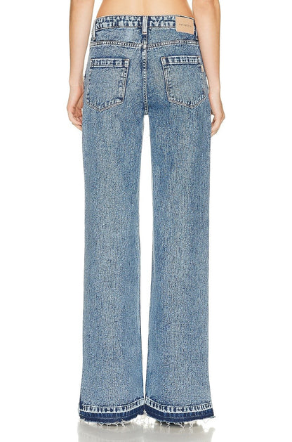 Denim Rhinestone Sparkle Fashion Distressed Wide Leg Jeans