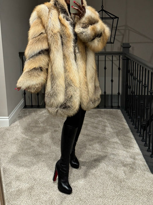 Eco-friendly Silver Fox Fur Mid-Length Coat