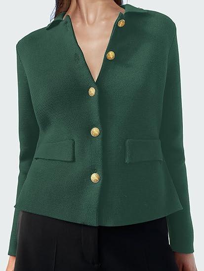 Long Sleeve Cropped Knit Blazer Button Jacket