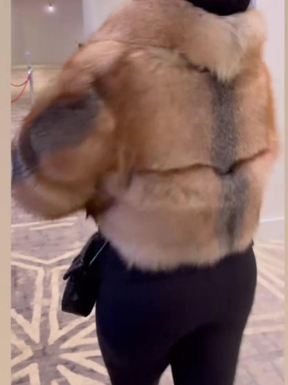 Brown And Grey Eco-friendly Fur Cropped Jacket