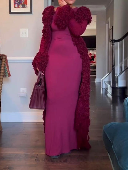 Fashionable Fringed Knitted Cardigan Coat