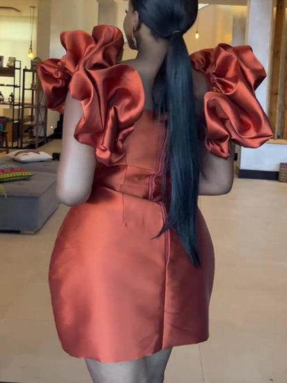 Fashion Square Neck Pleated Slim High Waist Mini Dress