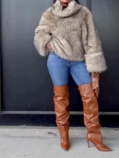 Fashionable Faux Fur Pullover Top