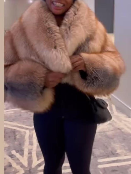 Brown And Grey Eco-friendly Fur Cropped Jacket