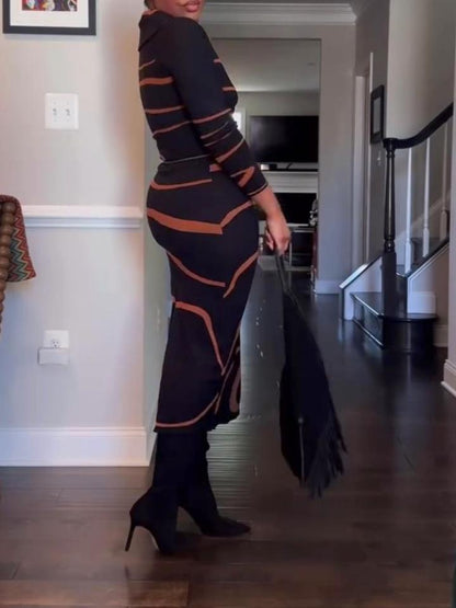 Black W/ Caramel Twist Knit Skirt Set