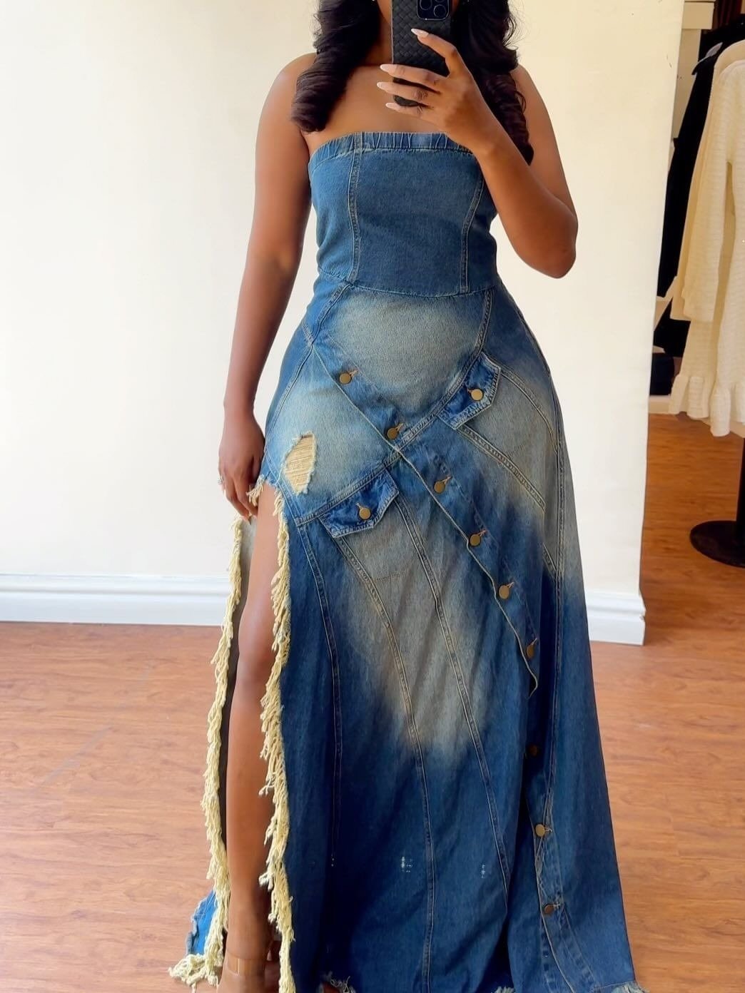 Denim Patch Maxi Dress