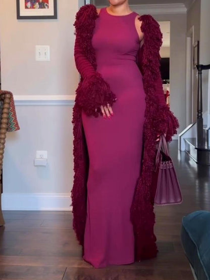 Fashionable Fringed Knitted Cardigan Coat