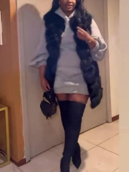 Mid-length Faux Fox Fur Vest