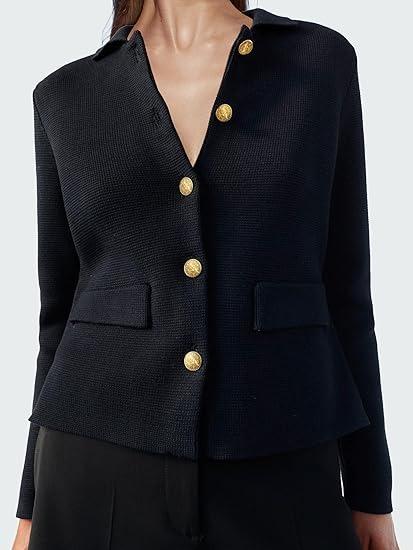 Long Sleeve Cropped Knit Blazer Button Jacket