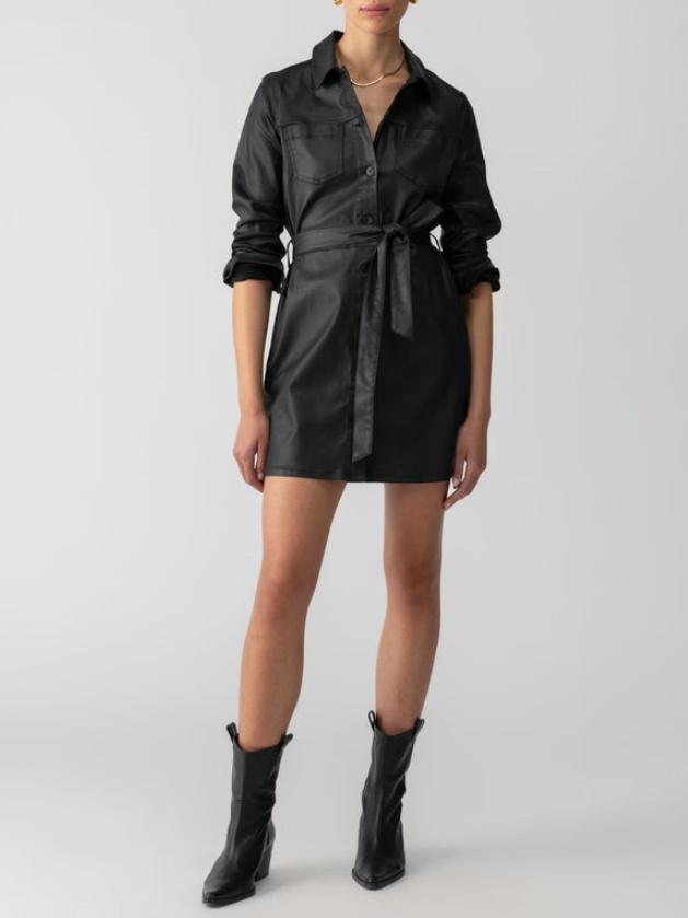 Black Coated Denim Dress