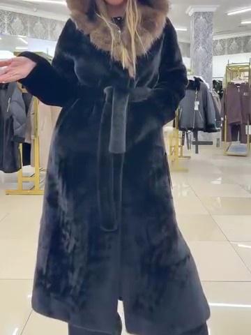 Large Fur Collar Long Eco-Friendly Euro Mink Coat