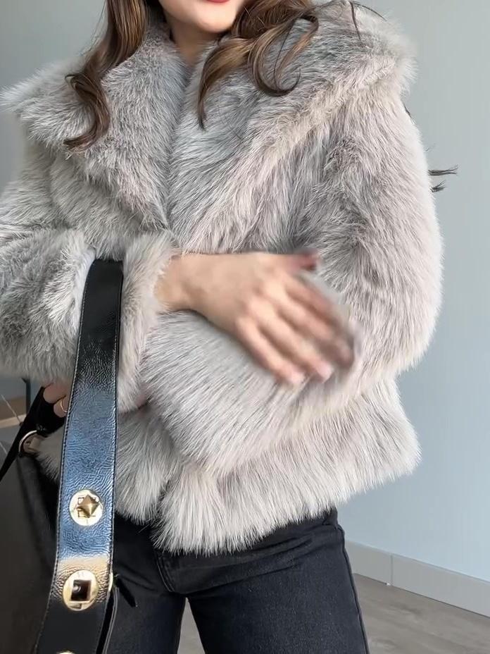 Short Faux Fur Coat With Large Lapels