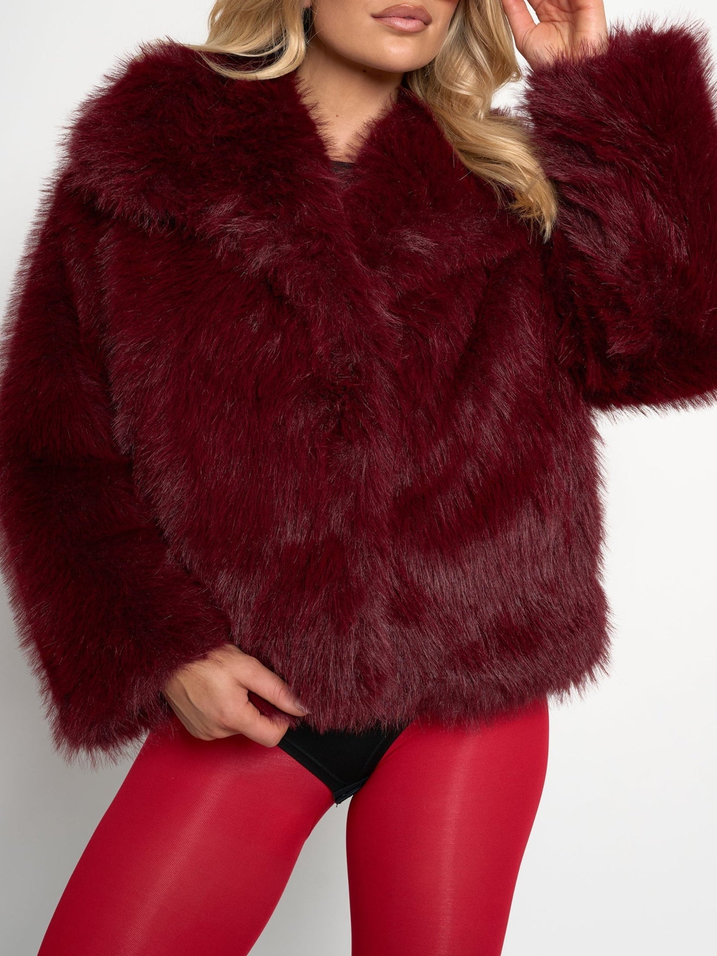 Burgundy Short Faux Fur Jacket