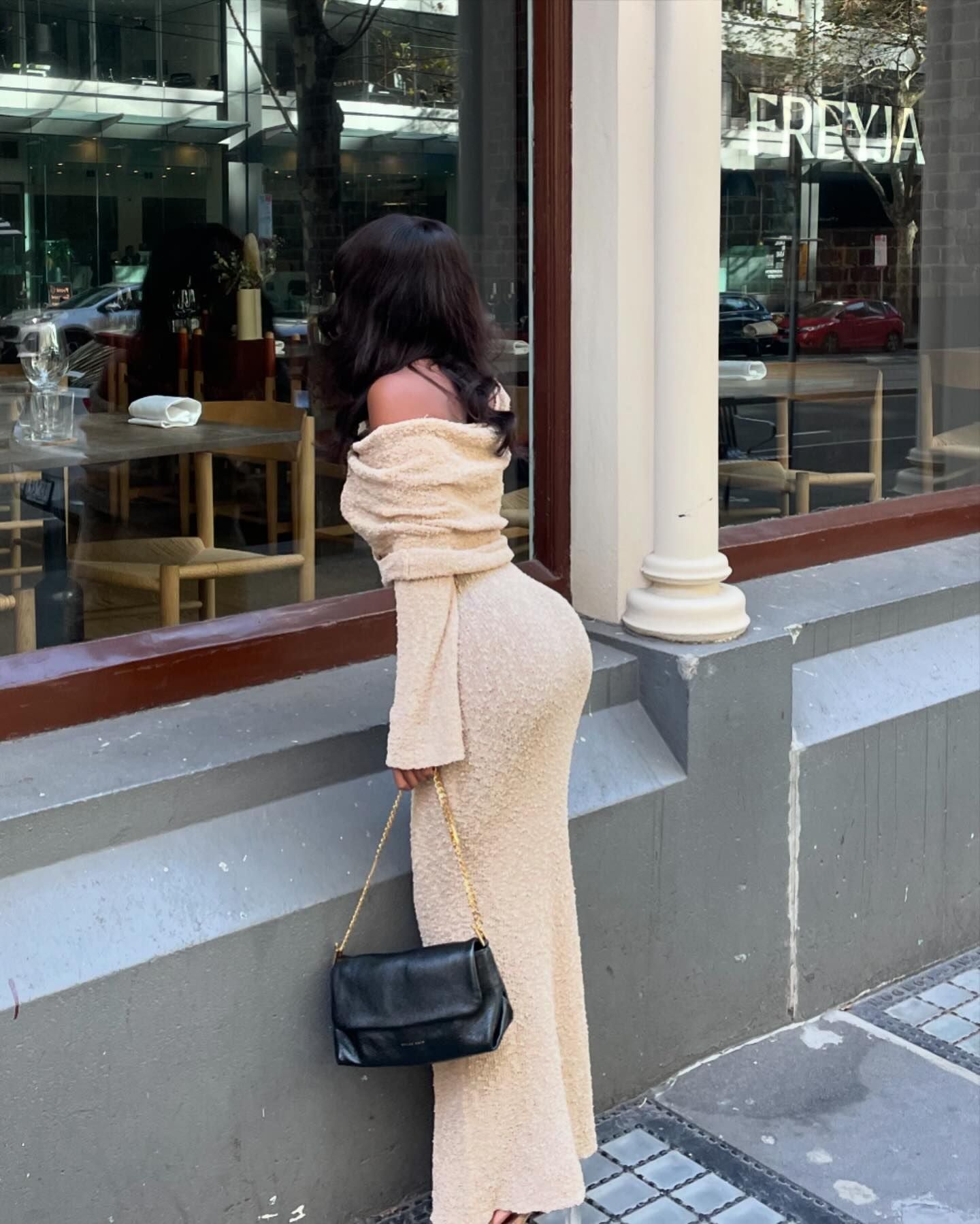 Long-sleeved Knitted Off-shoulder Dress