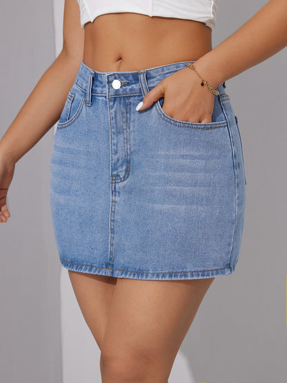 Denim Shirt And Skirt Set