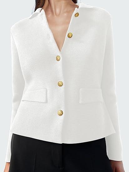 Long Sleeve Cropped Knit Blazer Button Jacket