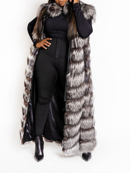 Eco-Friendly Silver Fox Full Length Vest