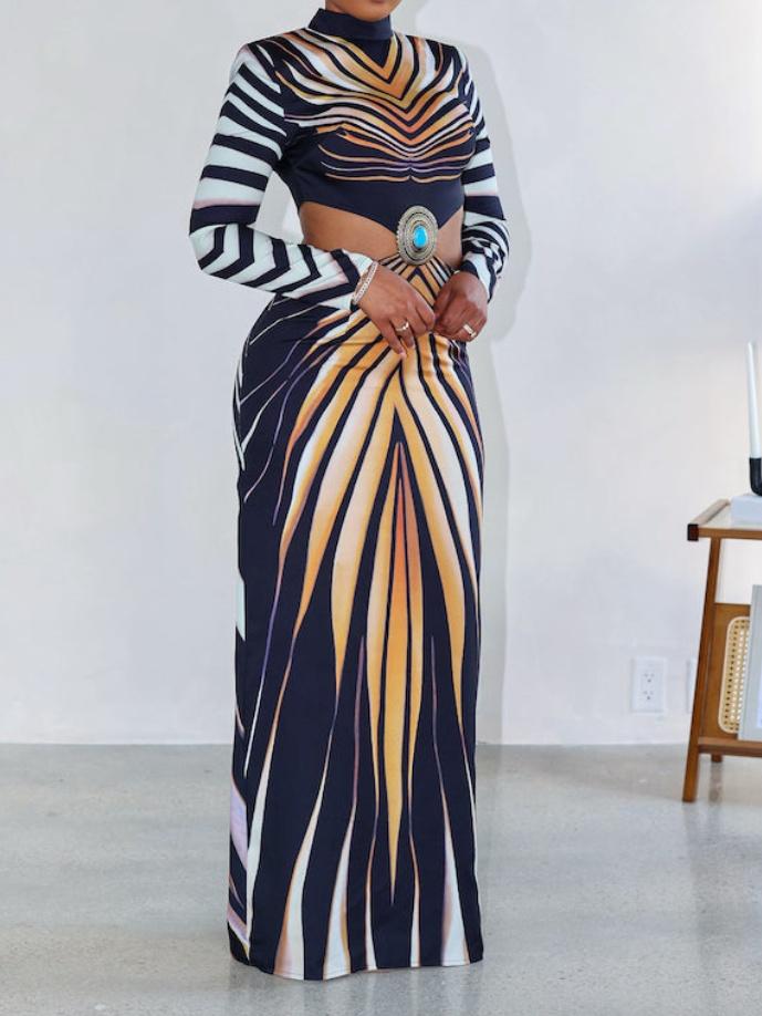 Striped Waist-baring Maxi Dress