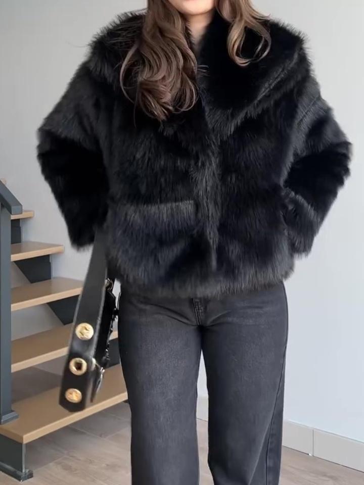 Short Faux Fur Coat With Large Lapels